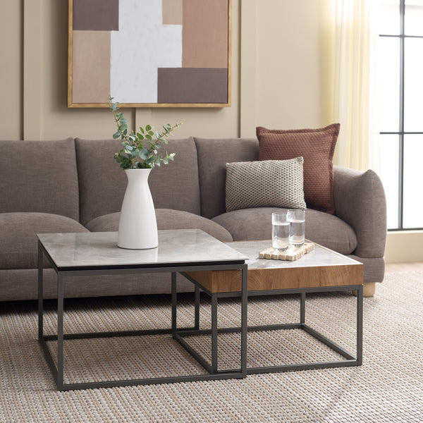 Safavieh Syd Nesting Coffee Table Set With Stone Look Top And Powder Coated Metal Legs For Living Room GREY / BROWN CK12430