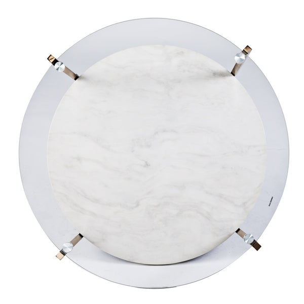 Safavieh Avenida Art Deco Cocktail Table Tempered Glass Top Faux Marble Shelf Gold Plated Legs CK1450