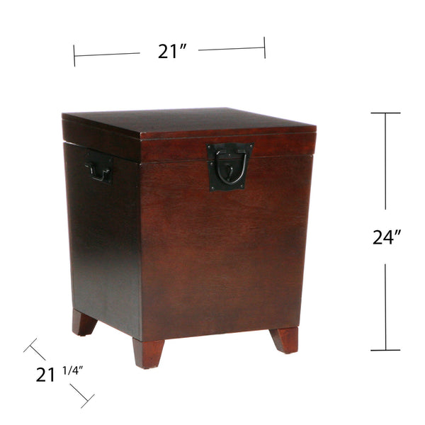 Safavieh Pyramid Trunk End Table With Lift Top Mdf Storage And Beveled Mirror Accent Legs BROWN CK2225