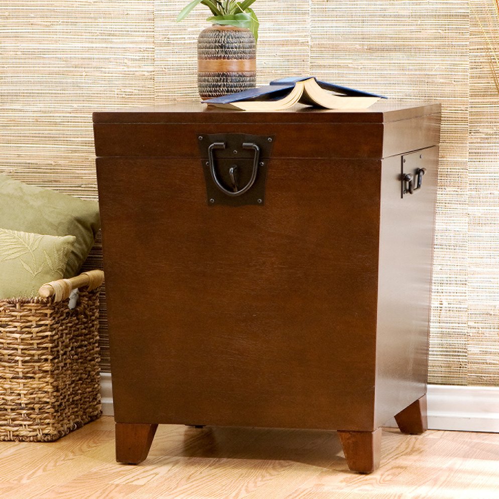 Safavieh Pyramid Trunk End Table With Lift Top Mdf Storage And Beveled Mirror Accent Legs BROWN CK2225