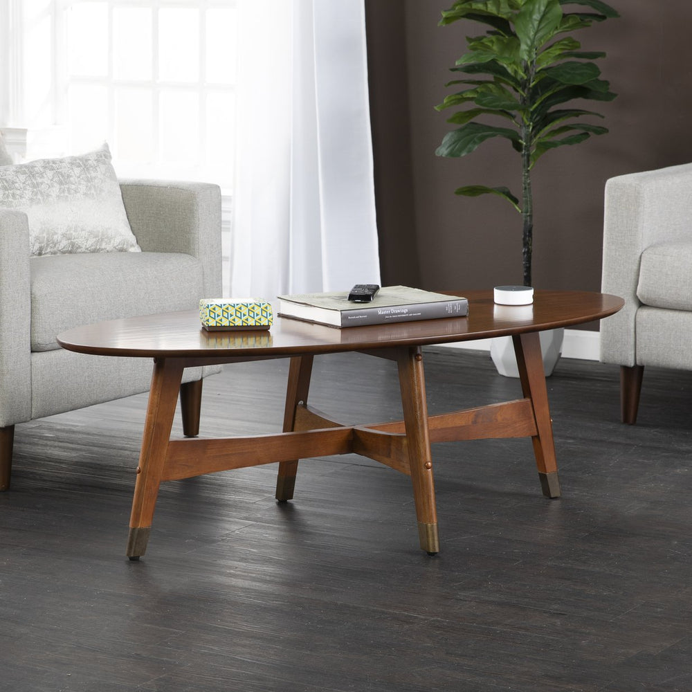 Safavieh Rhoda Oval Rubberwood Coffee Table With Brass Feet For A Stylish Living Room CK2621
