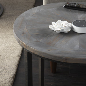 Safavieh Landsmill Reclaimed Fir Round Side Table With Sunburst Top And Iron Frame CK2682