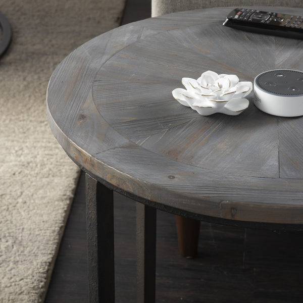 Safavieh Landsmill Reclaimed Fir Round Side Table With Sunburst Top And Iron Frame CK2682