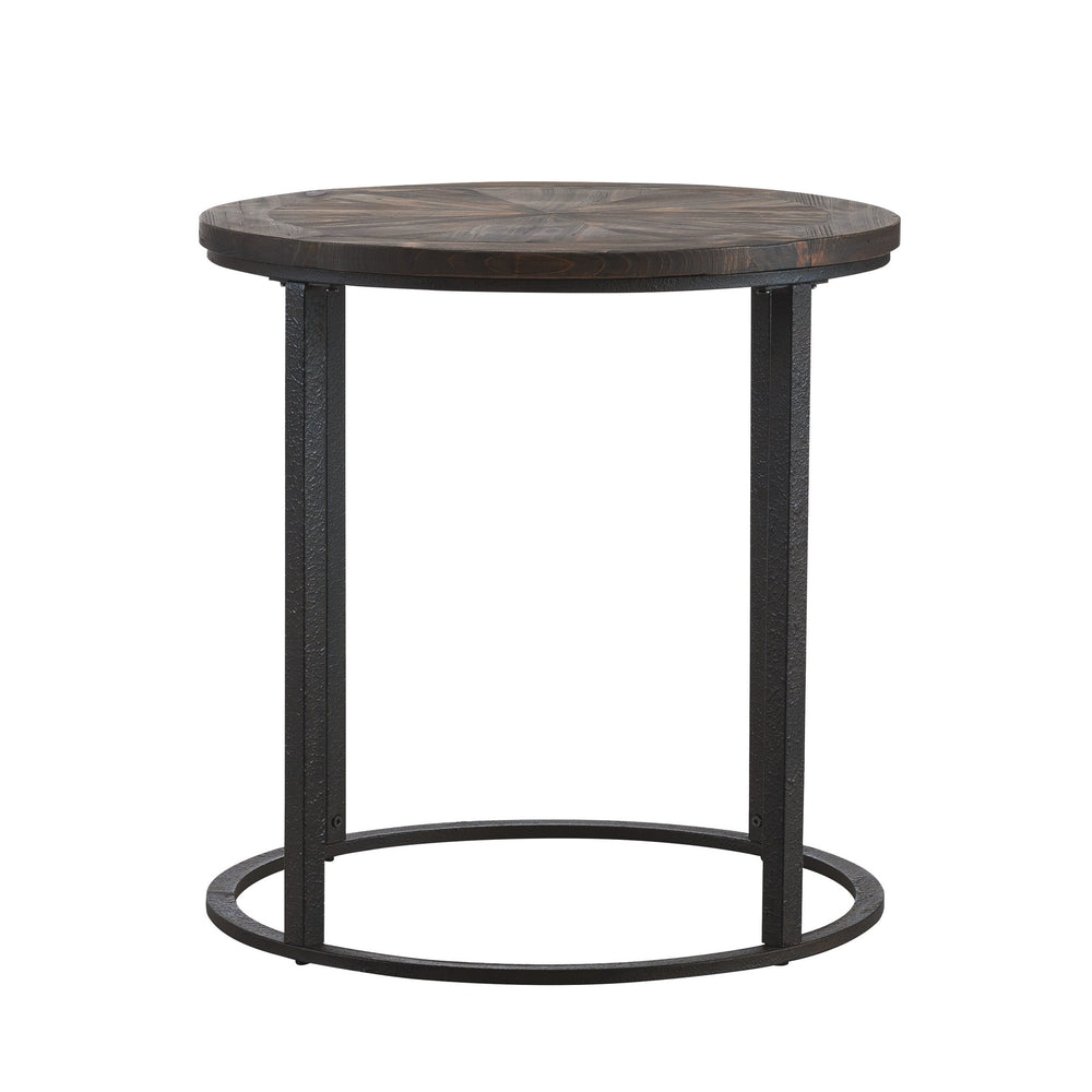 Safavieh Landsmill Reclaimed Fir Round Side Table With Sunburst Top And Iron Frame CK2682
