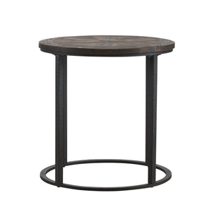 Safavieh Landsmill Reclaimed Fir Round Side Table With Sunburst Top And Iron Frame CK2682