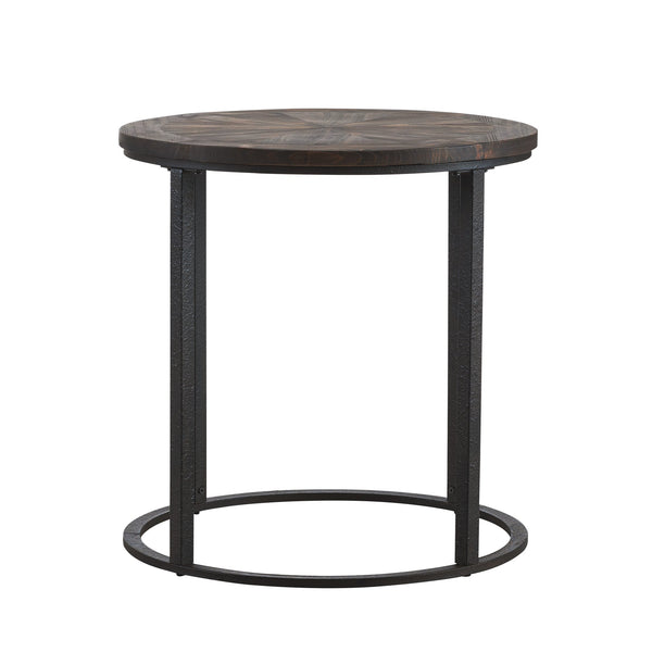 Safavieh Landsmill Reclaimed Fir Round Side Table With Sunburst Top And Iron Frame CK2682