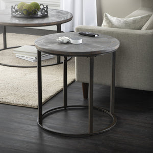 Safavieh Landsmill Reclaimed Fir Round Side Table With Sunburst Top And Iron Frame CK2682