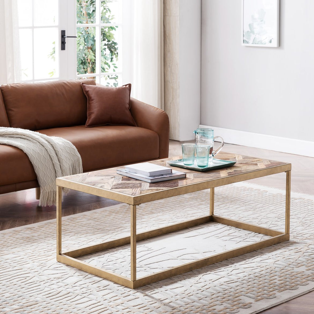 Safavieh Dorville Reclaimed Elm Patchwork Coffee Table With Iron Frame For Living Rooms CK2690