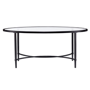 Safavieh Quinton Oval Tempered Glass Coffee Table With Scrollwork Iron Frame For Living Rooms BLACK CK3600