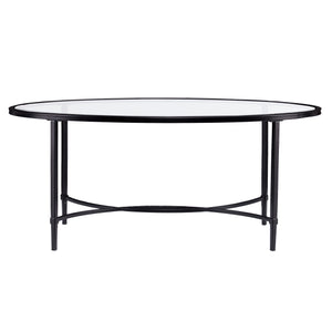 Safavieh Quinton Oval Tempered Glass Coffee Table With Scrollwork Iron Frame For Living Rooms BLACK CK3600