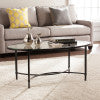Safavieh Quinton Oval Tempered Glass Coffee Table With Scrollwork Iron Frame For Living Rooms BLACK CK3600