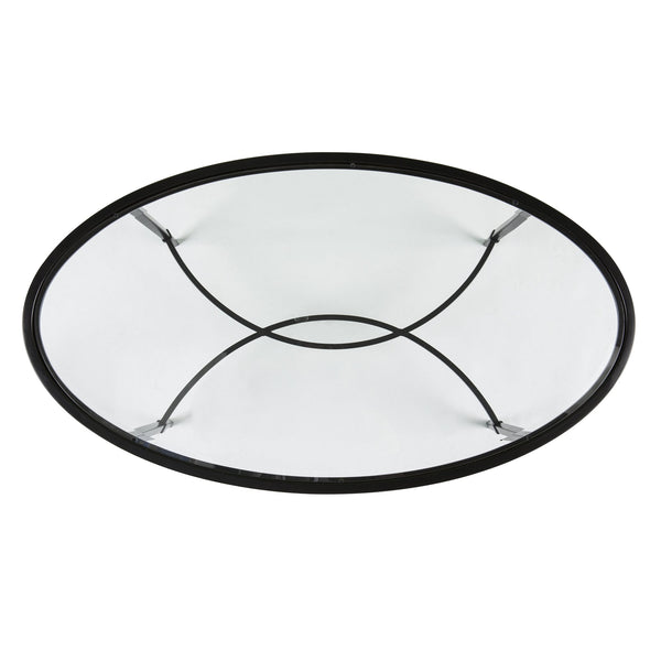 Safavieh Quinton Oval Tempered Glass Coffee Table With Scrollwork Iron Frame For Living Rooms BLACK CK3600