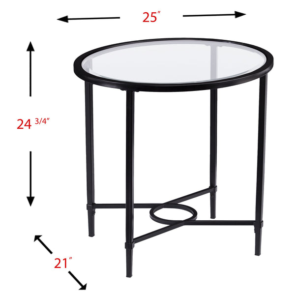 Safavieh Quinton Oval Tempered Glass Top Iron Side Table With Scrollwork For Living Room Decor BLACK CK3602