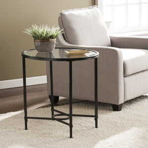 Safavieh Quinton Oval Tempered Glass Top Iron Side Table With Scrollwork For Living Room Decor BLACK CK3602