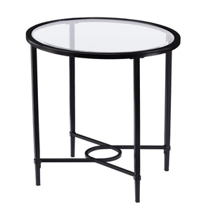 Safavieh Quinton Oval Tempered Glass Top Iron Side Table With Scrollwork For Living Room Decor BLACK CK3602