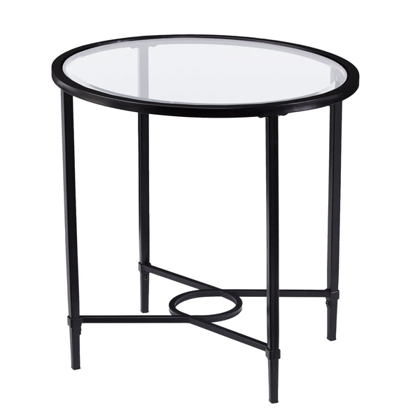 Safavieh Quinton Oval Tempered Glass Top Iron Side Table With Scrollwork For Living Room Decor BLACK CK3602