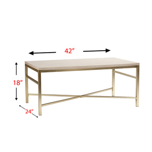 Safavieh Orinda Travertine Look Cocktail Table With Geometric Brass Frame For Modern Living Rooms CK3940