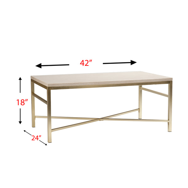 Safavieh Orinda Travertine Look Cocktail Table With Geometric Brass Frame For Modern Living Rooms CK3940