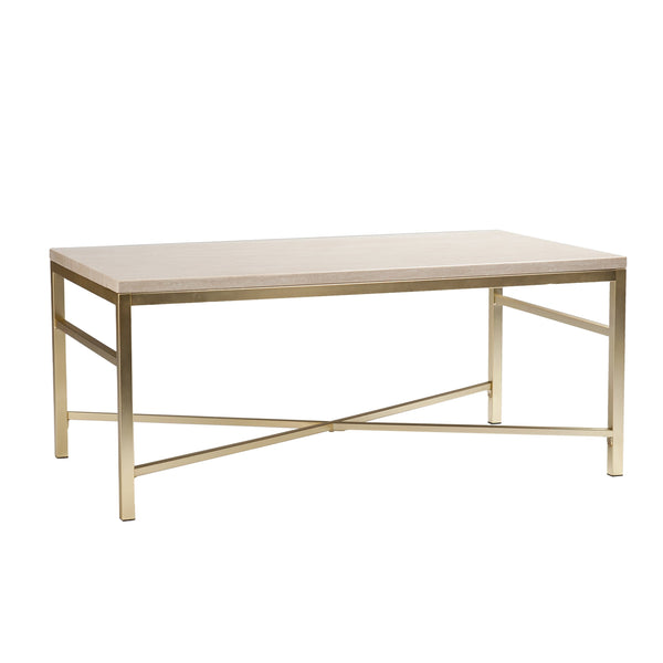 Safavieh Orinda Travertine Look Cocktail Table With Geometric Brass Frame For Modern Living Rooms CK3940