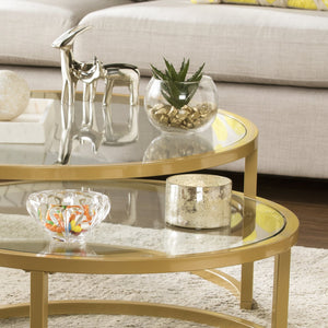 Safavieh Evelyn Round Tempered Glass Nesting Tables Glam Living Room Set With Steel Frames GOLD CK4290