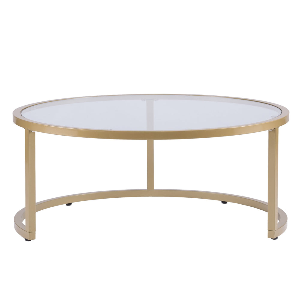 Safavieh Evelyn Round Tempered Glass Nesting Tables Glam Living Room Set With Steel Frames GOLD CK4290