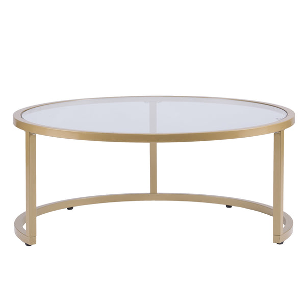 Safavieh Evelyn Round Tempered Glass Nesting Tables Glam Living Room Set With Steel Frames GOLD CK4290