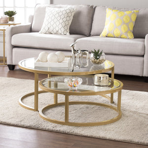 Safavieh Evelyn Round Tempered Glass Nesting Tables Glam Living Room Set With Steel Frames GOLD CK4290