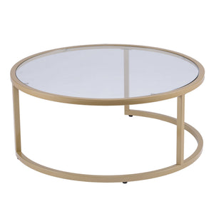 Safavieh Evelyn Round Tempered Glass Nesting Tables Glam Living Room Set With Steel Frames GOLD CK4290