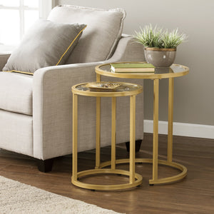 Safavieh Evelyn Glam Nesting Tables Set Of Two Tempered Glass Top Metal Frame Accent GOLD CK4292