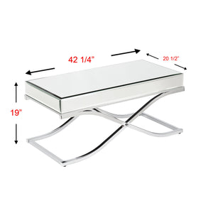 Safavieh Ava Glam Mirrored Cocktail Table With Beveled Top And Chrome X Frame For Living Rooms SLV CK4370