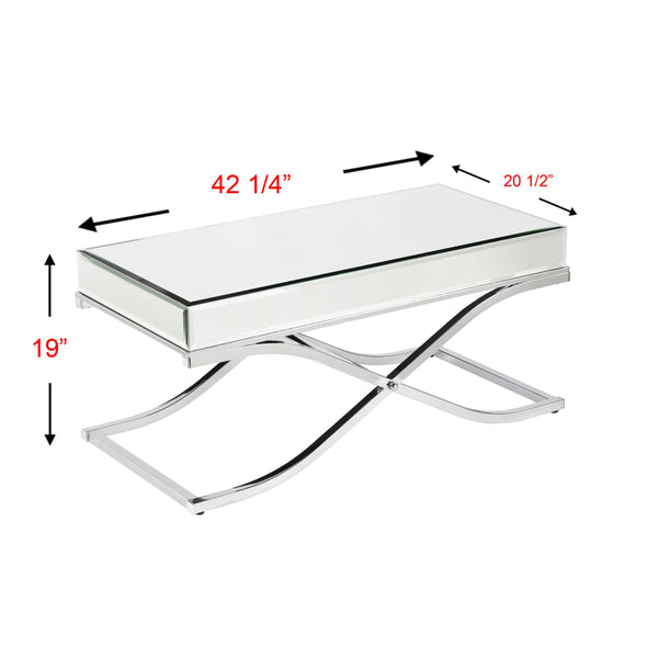 Safavieh Ava Glam Mirrored Cocktail Table With Beveled Top And Chrome X Frame For Living Rooms SLV CK4370