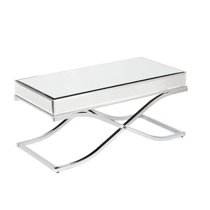 Safavieh Ava Glam Mirrored Cocktail Table With Beveled Top And Chrome X Frame For Living Rooms SLV CK4370