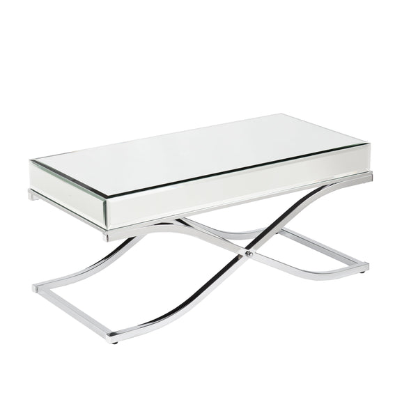 Safavieh Ava Glam Mirrored Cocktail Table With Beveled Top And Chrome X Frame For Living Rooms SLV CK4370