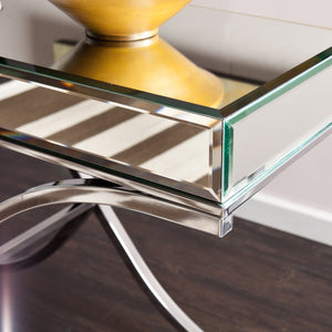 Safavieh Ava Mirrored Console Table With Beveled Glass Top And Sculptural Chrome X Frame SLV CK4373
