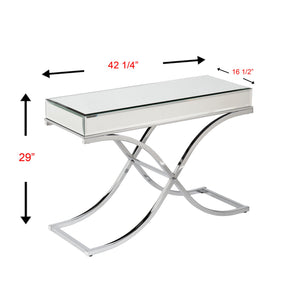 Safavieh Ava Mirrored Console Table With Beveled Glass Top And Sculptural Chrome X Frame SLV CK4373