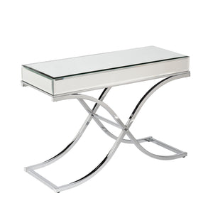 Safavieh Ava Mirrored Console Table With Beveled Glass Top And Sculptural Chrome X Frame SLV CK4373