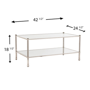 Safavieh Paschall Soft Glam Cocktail Table With Iron Frame Tempered Glass And Mirrored Shelf SLV CK4990