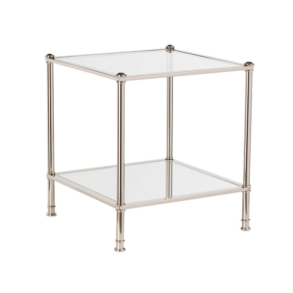 Safavieh Paschall Glam Iron End Table With Tempered Glass Top And Mirrored Shelf For Living Room SLV CK4992