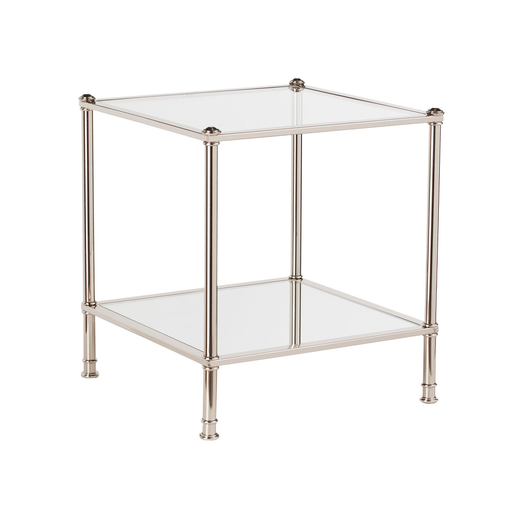 Safavieh Paschall Glam Iron End Table With Tempered Glass Top And Mirrored Shelf For Living Room SLV CK4992