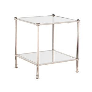 Safavieh Paschall Glam Iron End Table With Tempered Glass Top And Mirrored Shelf For Living Room SLV CK4992