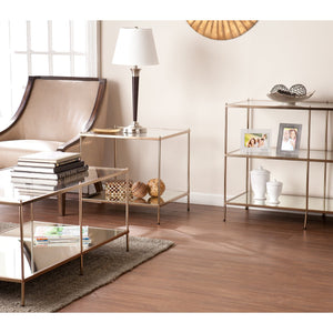 Safavieh Knox Glam End Table With Mirrored Shelf Glass Top And Metallic Faux Leather Accents CK5022