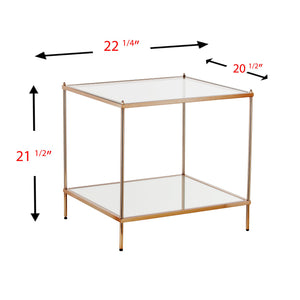 Safavieh Knox Glam End Table With Mirrored Shelf Glass Top And Metallic Faux Leather Accents CK5022
