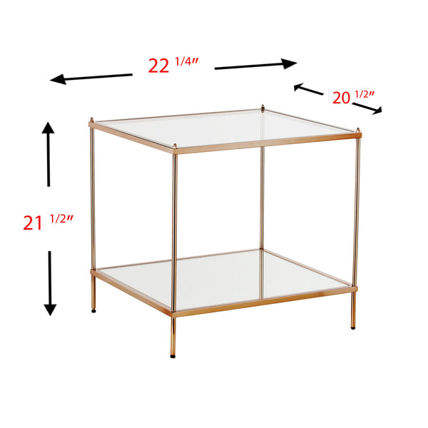Safavieh Knox Glam End Table With Mirrored Shelf Glass Top And Metallic Faux Leather Accents CK5022