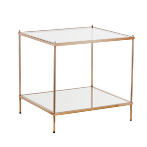 Safavieh Knox Glam End Table With Mirrored Shelf Glass Top And Metallic Faux Leather Accents CK5022