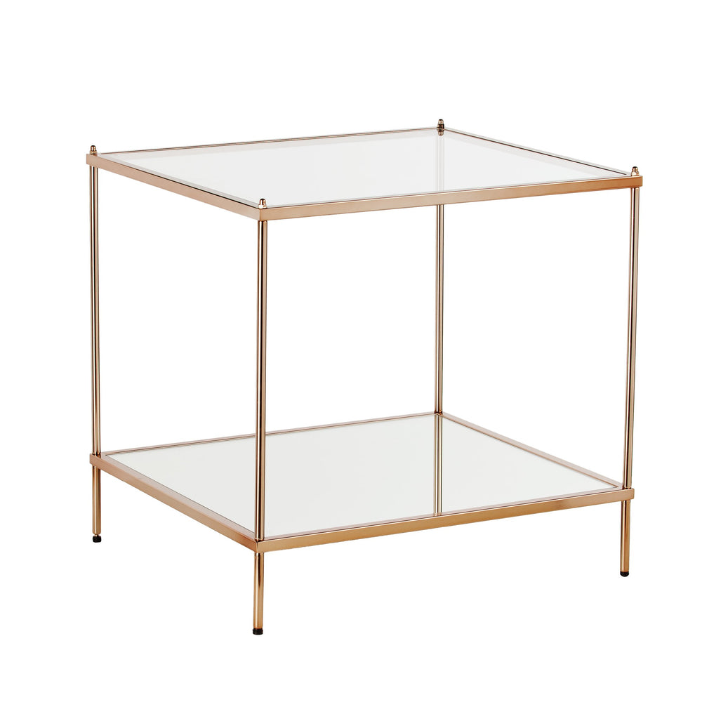 Safavieh Knox Glam End Table With Mirrored Shelf Glass Top And Metallic Faux Leather Accents CK5022
