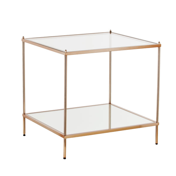 Safavieh Knox Glam End Table With Mirrored Shelf Glass Top And Metallic Faux Leather Accents CK5022