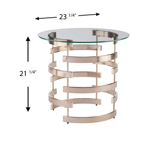 Safavieh Belmar Art Deco End Table With Tempered Glass Top And Sculptural Iron Base CHAMPAGNE CK5432