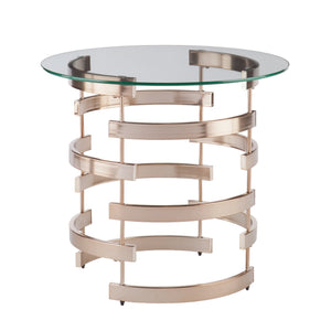 Safavieh Belmar Art Deco End Table With Tempered Glass Top And Sculptural Iron Base CHAMPAGNE CK5432