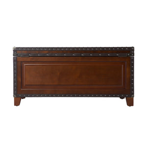 Safavieh Amherst Vintage Trunk Coffee Table With Lift Top Hidden Storage And Nailhead Faux Leather BROWN CK5480