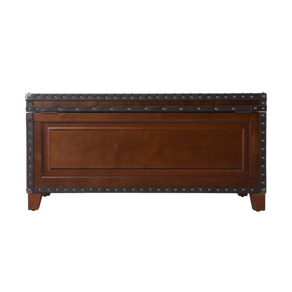 Safavieh Amherst Vintage Trunk Coffee Table With Lift Top Hidden Storage And Nailhead Faux Leather BROWN CK5480